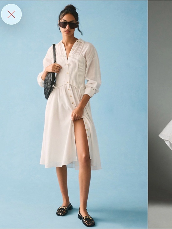 Pilcro Dresses & Skirts - Pilcro by Anthropologies White Shirred Corset Button Midi Dress